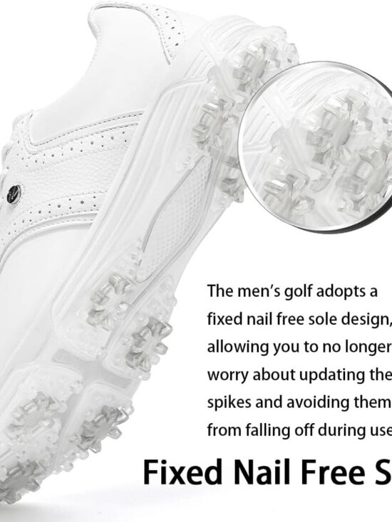 Men\'s White Golf Shoes Traditions Fixed Nail less Sole Waterproof Spineless